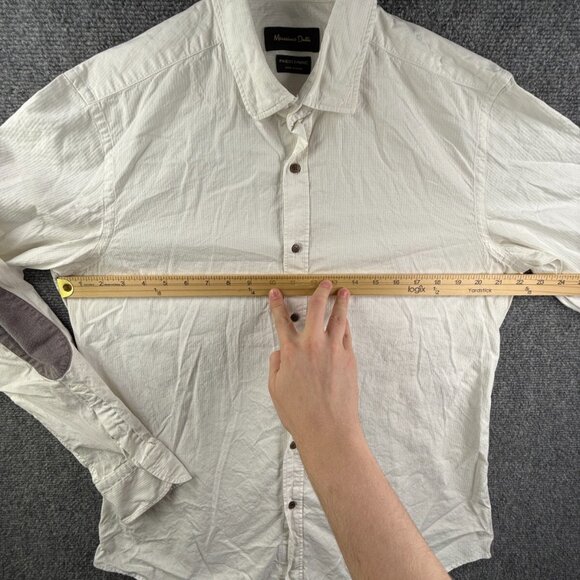 Massimo Dutti Men White Long Sleeve Elbow Patches Large Button Up Shirt Adult - Picture 4 of 12
